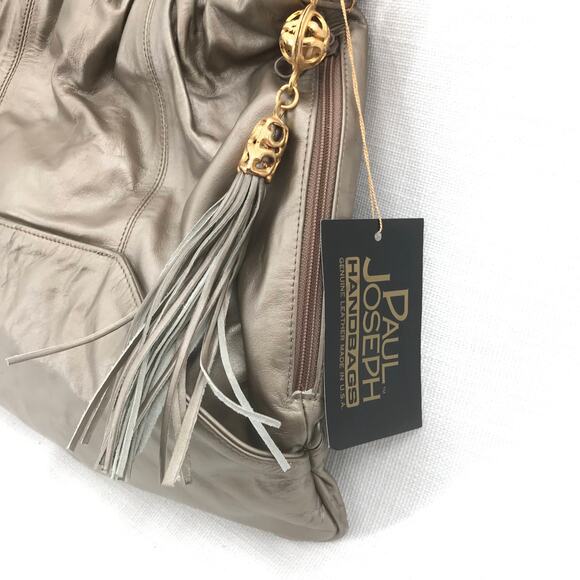 Vintage Old Stock Paul Joseph Bronze Leather Mocha Tasseled Shoulder Bag